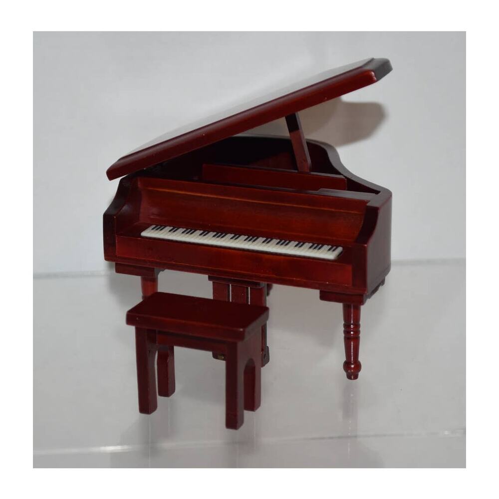 1:12 Dollhouse Miniature Baby Grand Piano with Bench Mahogany Finish